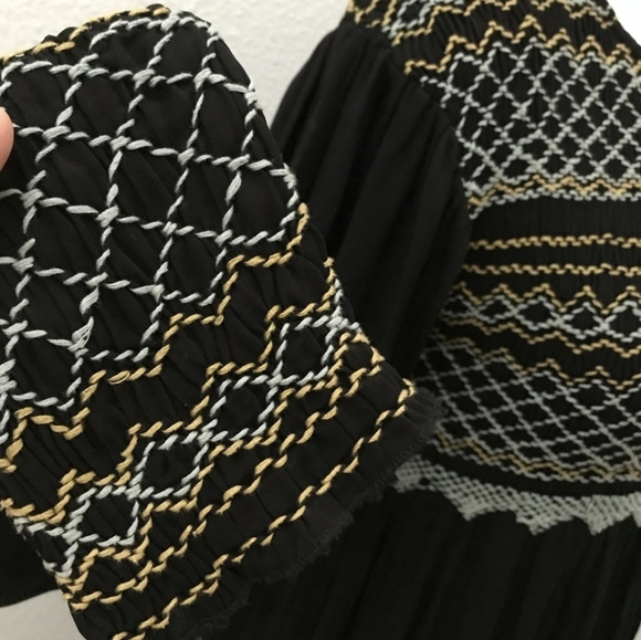 🆕 Free People Long Sleeve Black Dress. Smocked & Embroidery Detailed. NWT - Picture 11 of 15